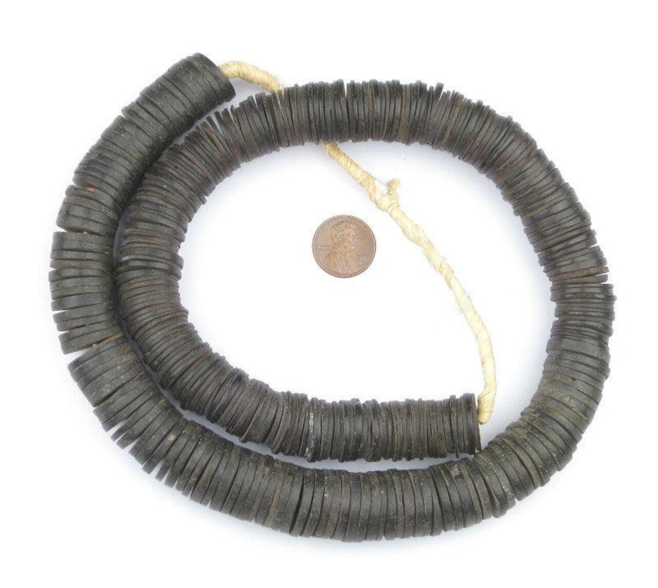 The Bead Chest Jumbo Vintage Coconut Shell Heishi Beads 16-20mm Nigeria African Black Wood 26-30 Inch Strand Handmade